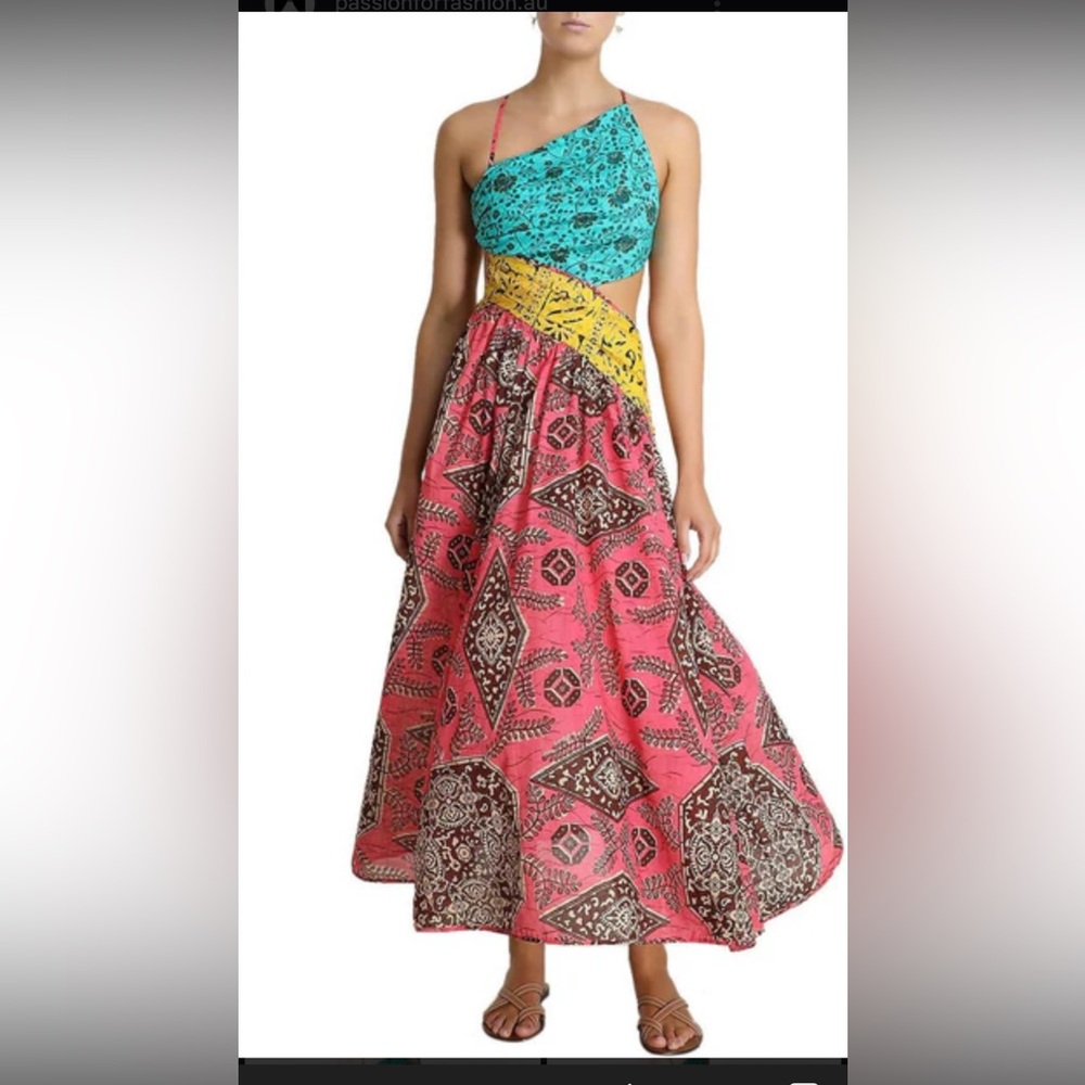Zimmermann One Shoulder Dress in Blue, Yellow, and Pink